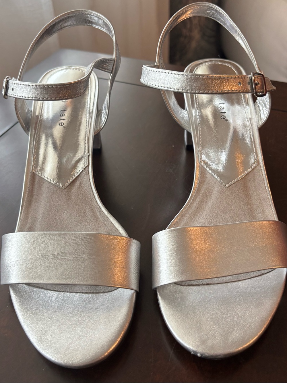 Silver Women's Ankle-Strap Block Heel Sandals